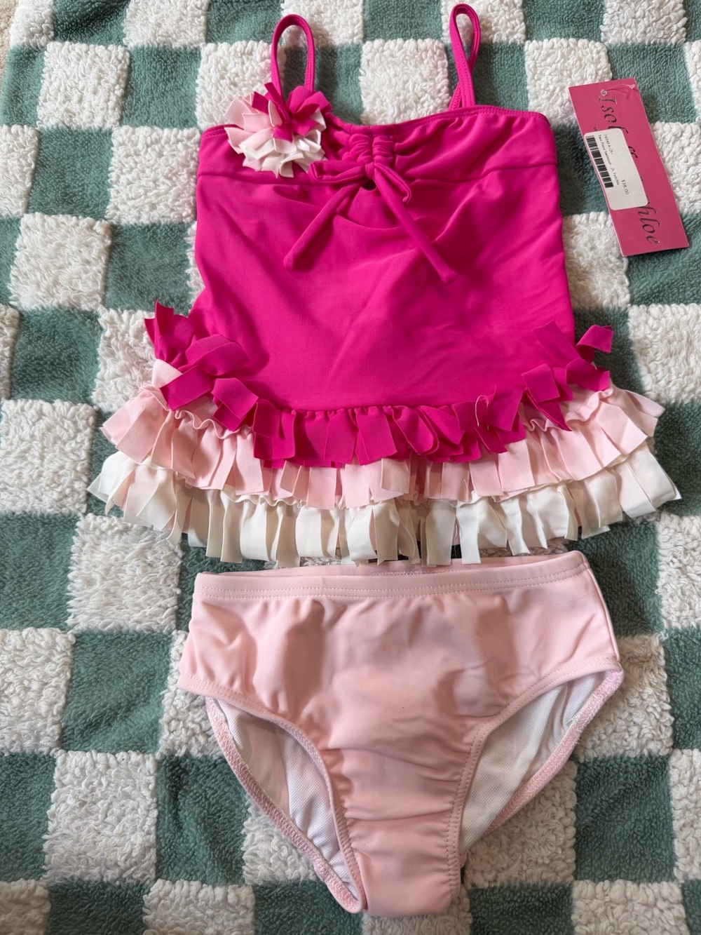 NWT Isobella & Chloe Fuchsia Tiered Ruffle Tankini 2-Piece Swimsuit Setting